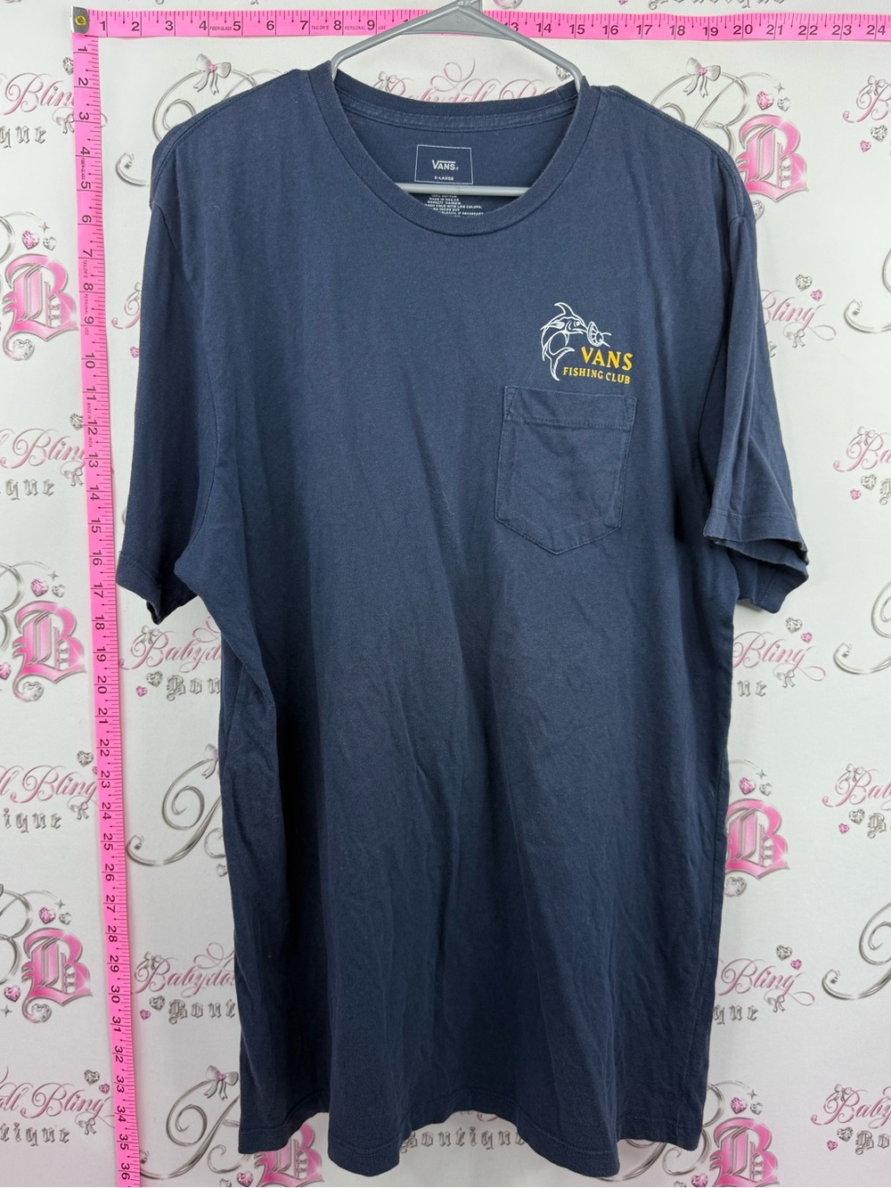 Vans fishing club Men's Navy Blue Pocket T-Shirt with Fishing Graphic